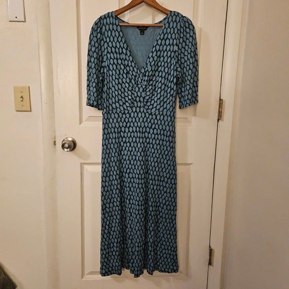 Banana Republic Women's Dress Blue Green Floral Print Midi Size Medium